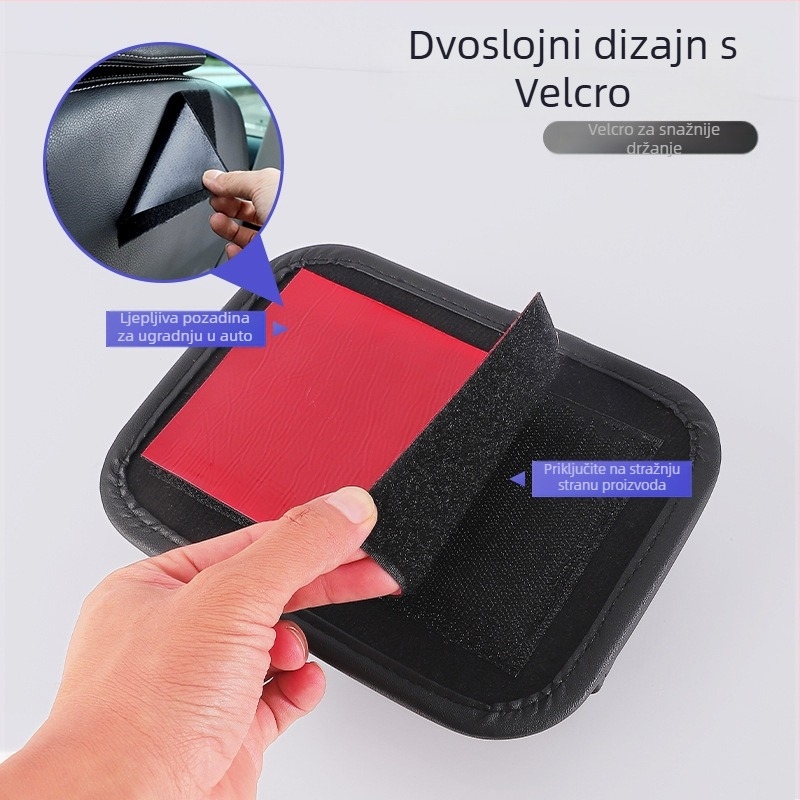 Ljepljiva auto torba za pohranu za središnju konzolu i prostor između sjedala — koža, vodootporna, sklopiva, prilagodljiva (kapacitet 600 ml)