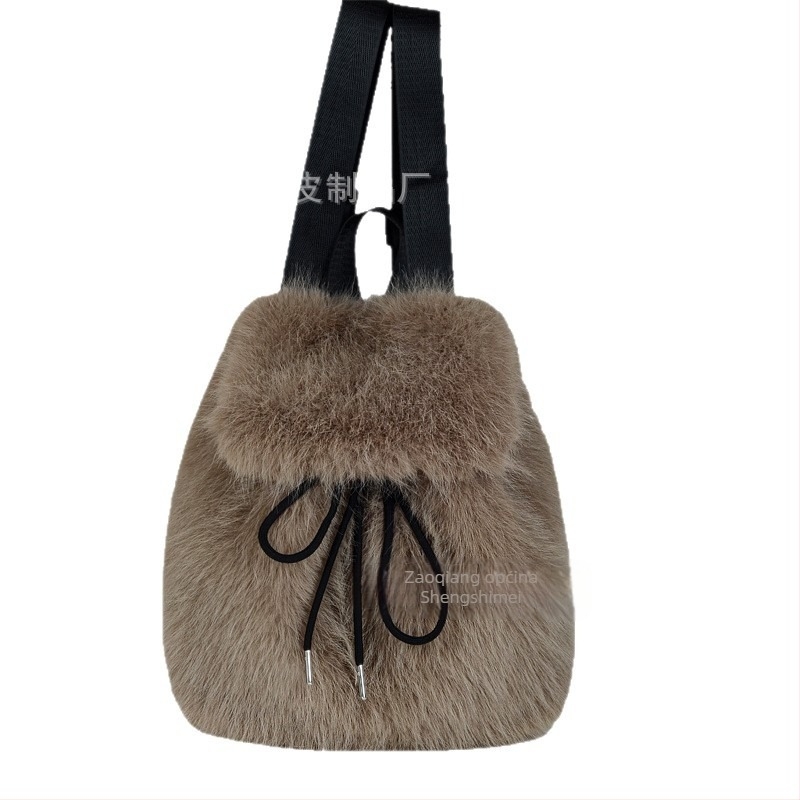 Pluš torba za žene, bucket stil, velika kapaciteta, zatvaranje šnura, vertikalni kvadratni oblik, bez podloge