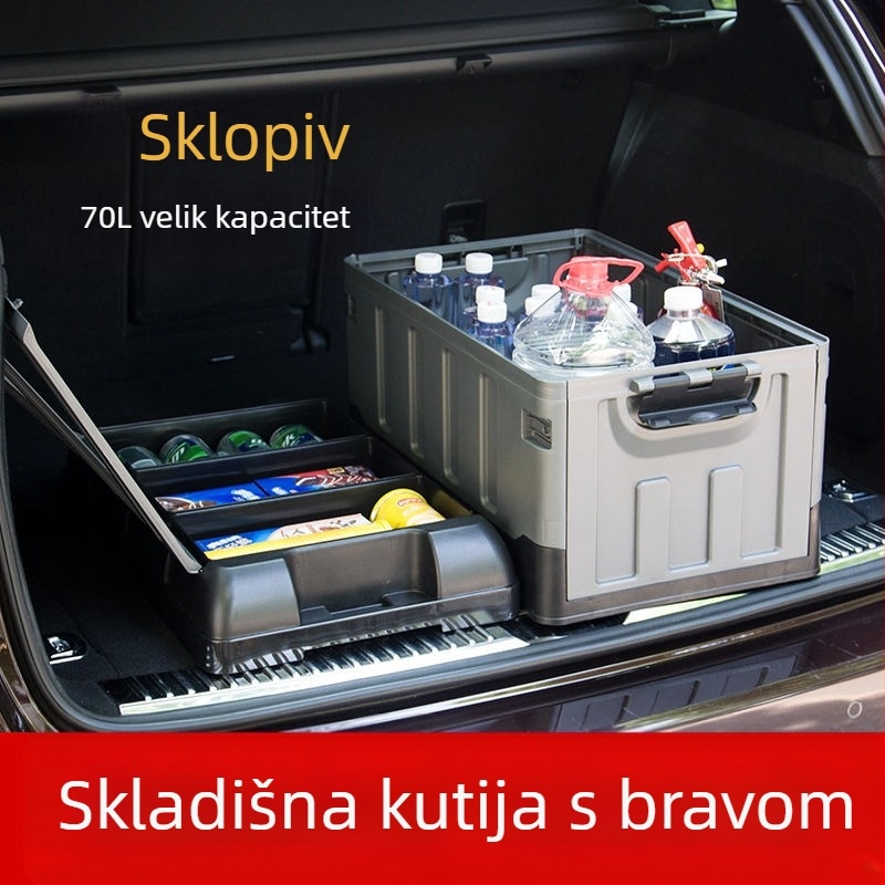 Velika sklopiva kutija za stražnji prostor automobila, zapremina 60–70 L, PP materijal, višenamjenska, otporna na prašinu