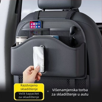 Kožna torba za pohranu na stražnjem dijelu sjedala automobila, vodootporna, visećeg tipa, univerzalna kompatibilnost.