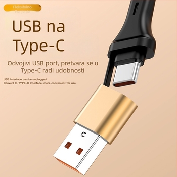 Skretnjivi aluminijski kružni kabel 5-u-1 za punjenje i prijenos podataka s Lightning i USB-C sučeljima, maksimalna snaga 120W, dvije do tri grane konektora