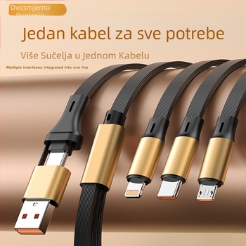 Skretnjivi aluminijski kružni kabel 5-u-1 za punjenje i prijenos podataka s Lightning i USB-C sučeljima, maksimalna snaga 120W, dvije do tri grane konektora
