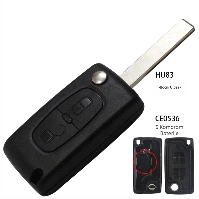 Kućište ključa s 2 tipke za Peugeot/Citroën – zamjena; kućište od inženjerske plastike; bakrena oštrica ključa; težina 41 g