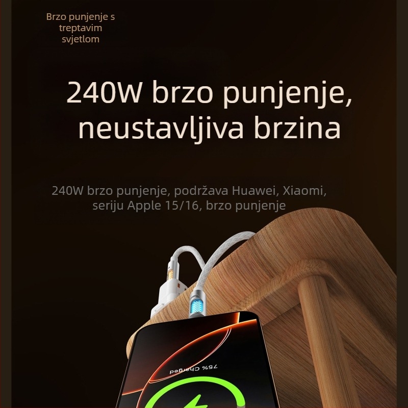 Aromaterapijski USB-C auto kabl za podatke, silikon, jedna glava, brzo punjenje 240W
