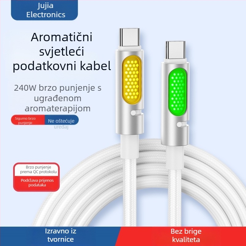 Aromaterapijski USB-C auto kabl za podatke, silikon, jedna glava, brzo punjenje 240W