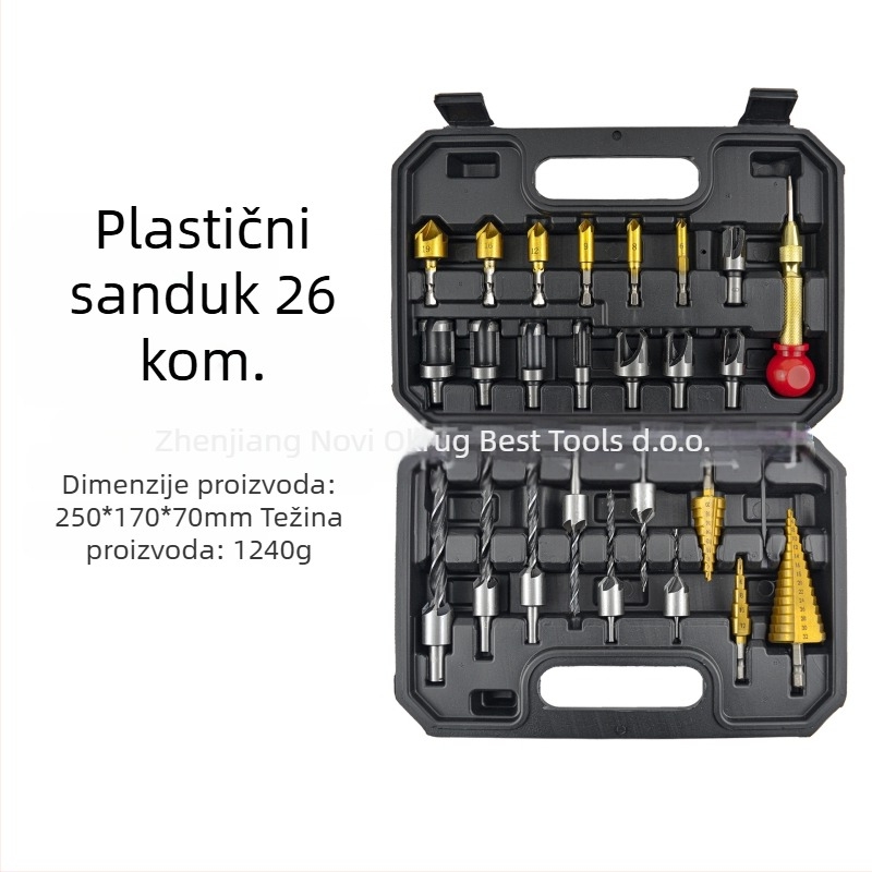 26-dijeli set bušilica za drvo s fasirajućim bitovima, središnjim udarom i pagoda bitovima