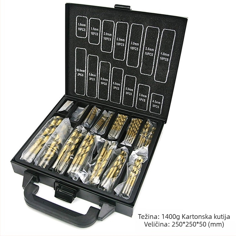 Set od 99 komada spiralnih bušilica s titanovim premazom za obradu drveta, s ravnom držačem