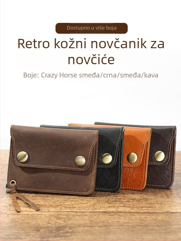 Novčanik za kovanice od prave kože, prvi sloj teleće kože, jednobojni dizajn, unisex, podstava od poliestera