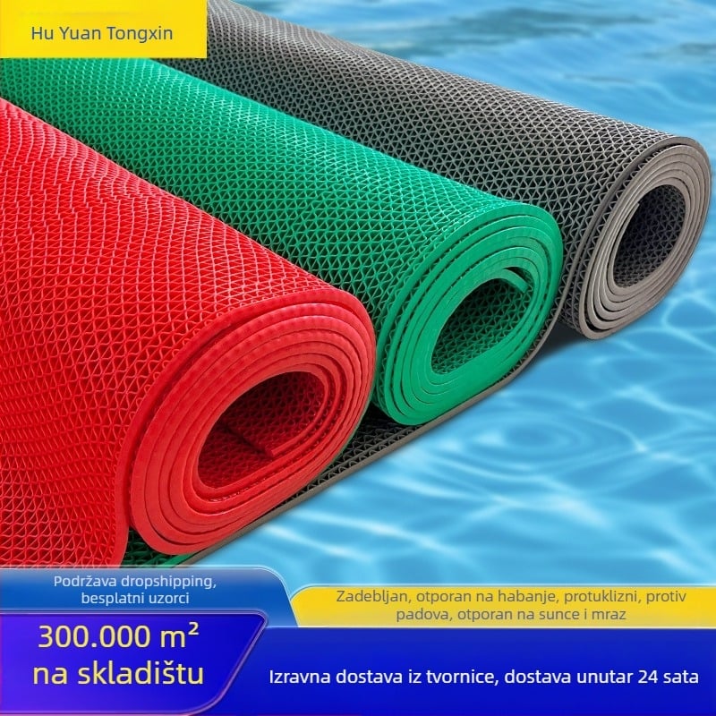 PVC tkana okrugla podna prostirka – jednobojna, periva, moderan i jednostavan stil