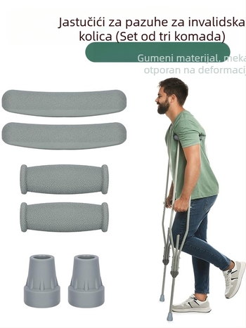 Pribor za štake, 3-dijelni set s podlaktničkim jastučićem, zaštitom stopala i protukliznom podlogom