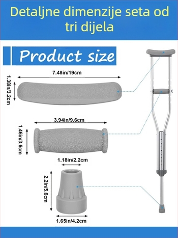 Pribor za štake, 3-dijelni set s podlaktničkim jastučićem, zaštitom stopala i protukliznom podlogom