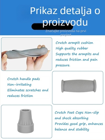 Pribor za štake, 3-dijelni set s podlaktničkim jastučićem, zaštitom stopala i protukliznom podlogom