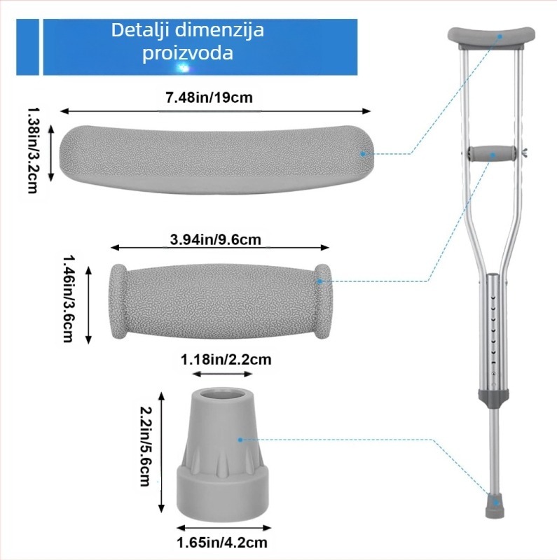 Pribor za štake, 3-dijelni set s podlaktničkim jastučićem, zaštitom stopala i protukliznom podlogom