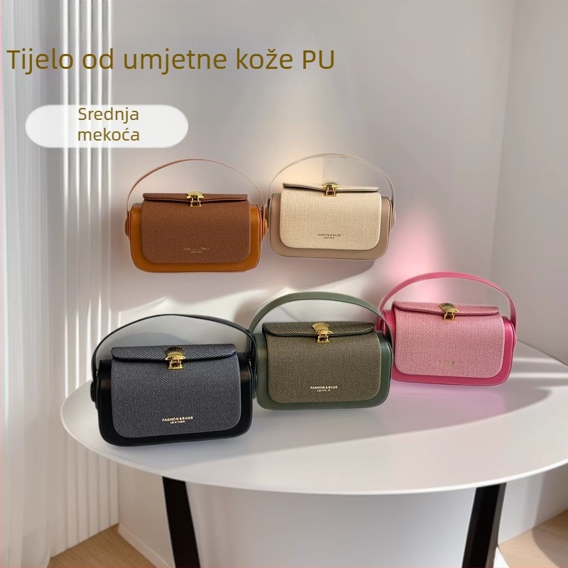 Kutija torba za žene - retro inspirirana, gradska jednostavnost od PU-a, horizontalni kvadrati oblik, zaključavanje, poliesterska podstava, džep za mobitel (ljeto 2024)