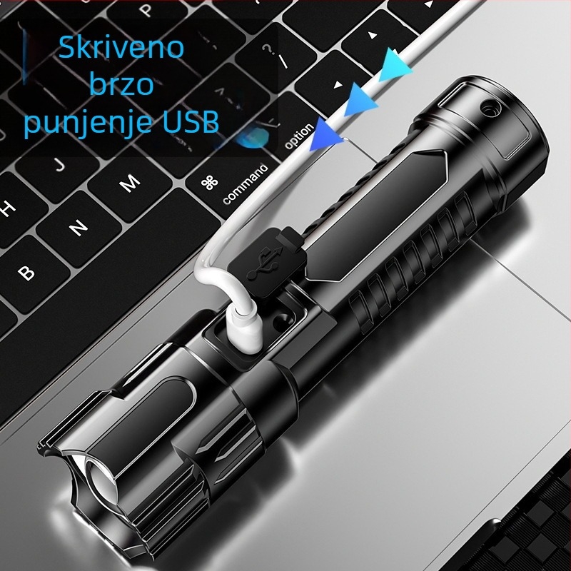 LED baterijska svjetiljka s USB punjenjem i ABS kućištem (800 mAh; 5 W; domet do 200 m)