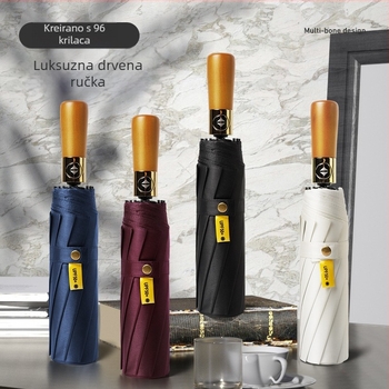 Automatski kišobran s drvenom ručkom, 12 rebara, otporan na vjetar, UV zaštita UPF 40+, mogućnost tiska logotipa