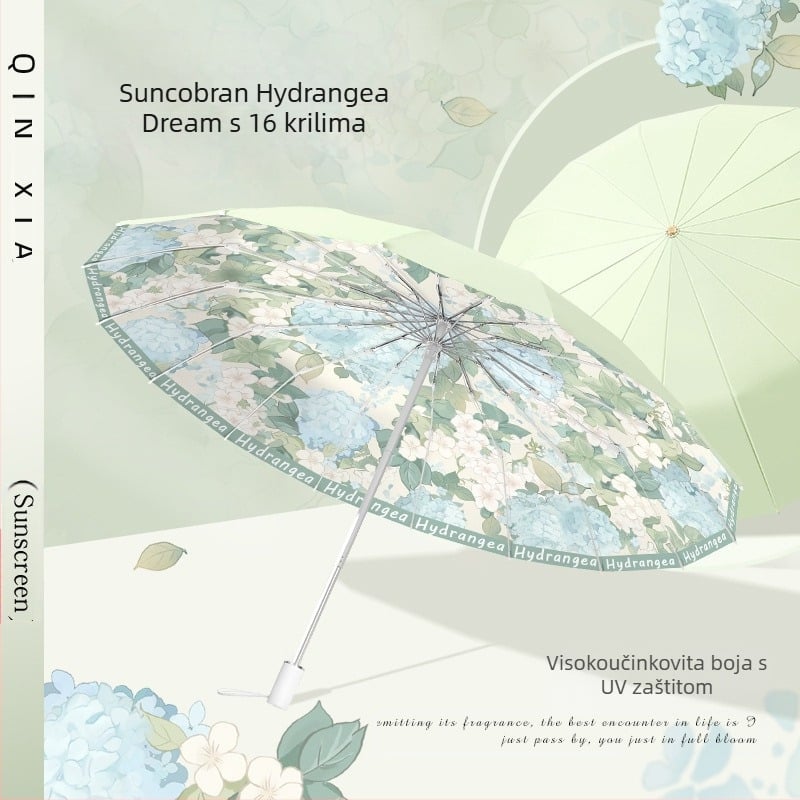 Ženski sklopivi kišobran s 16 rebara, za sunce i kišu, UV zaštita