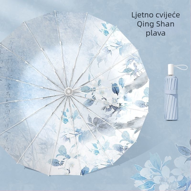 Ženski sklopivi kišobran s 16 rebara, za sunce i kišu, UV zaštita