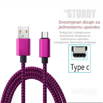 Kabel USB-C za brzo punjenje s pletenim uzorkom zmije, duljine 1m/2m/3m, 12W, tkanina