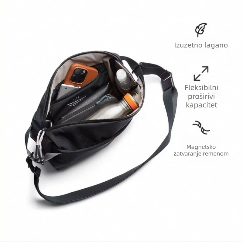 Muška najlonska torbica preko ramena za putovanja u slobodno vrijeme — prozračna, vodootporna, ultra lagana, proširiva