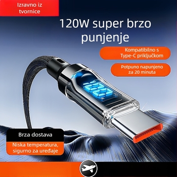 Type-C kabel s digitalnim zaslonom za brzo punjenje 60W, pleteni