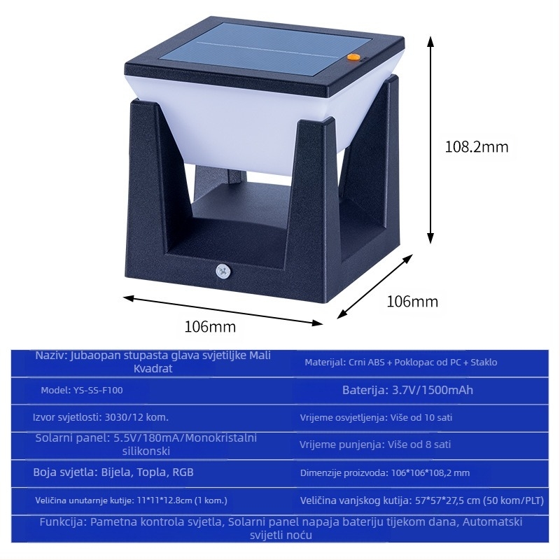 Solarna vanjska svjetiljka za vrt LED, IP65, 1W, 3,7V, trajanje osvjetljenja 6–12 sati