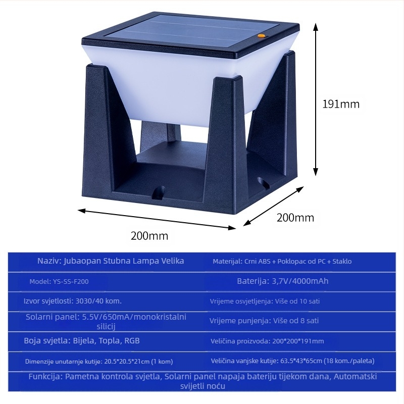 Solarna vanjska svjetiljka za vrt LED, IP65, 1W, 3,7V, trajanje osvjetljenja 6–12 sati