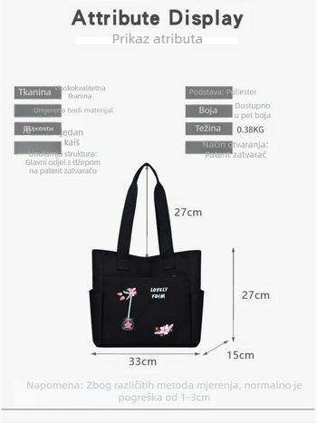 Najlon torbica za rame s horizontalnim kvadratnim oblikom, zatvarač, stil nacionalnog trenda i novog stila, proljeće 2025