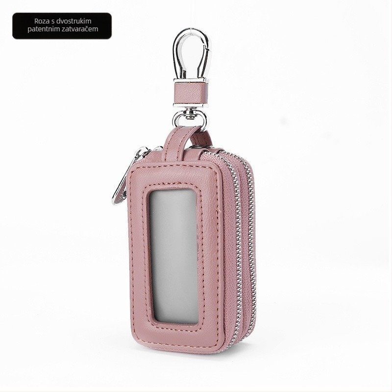 Torba za ključeve - PU koža, dvostruki zatvarač, velika kapaciteta, unisex, zaštita od krađe, podstava od prave kože