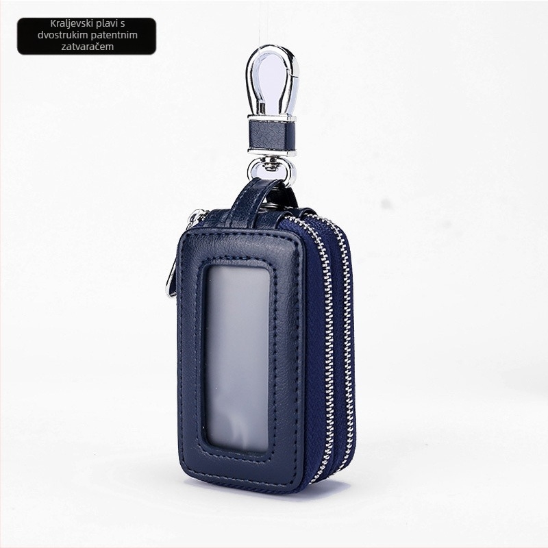 Torba za ključeve - PU koža, dvostruki zatvarač, velika kapaciteta, unisex, zaštita od krađe, podstava od prave kože