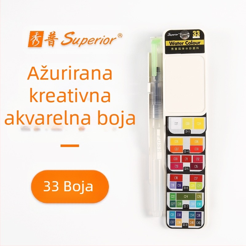 Set gouache čvrst s preklopnom prozirnom paletom u obliku fan, u kutiji, za akvarel, kapacitet 5