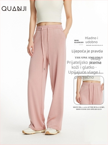 Ženske hlače ravnog kroja - vlakna regenerirane celuloze, kroj ravnog kroja, ljeto 2024, japansko-korejski casual stil, srednji pojas