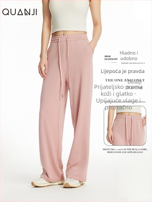 Ženske hlače ravnog kroja - vlakna regenerirane celuloze, kroj ravnog kroja, ljeto 2024, japansko-korejski casual stil, srednji pojas