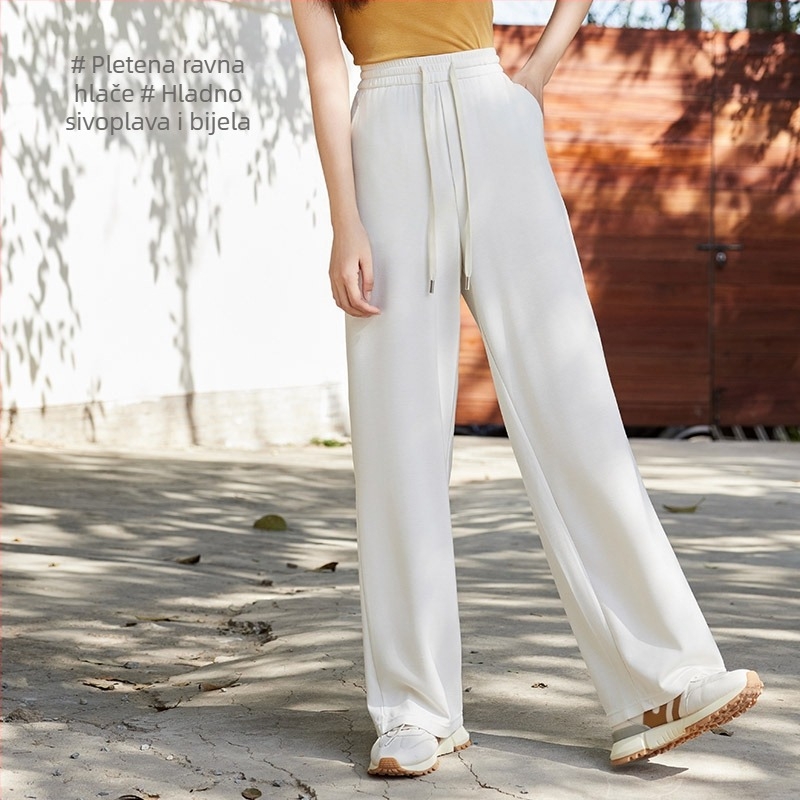 Ženske hlače ravnog kroja - vlakna regenerirane celuloze, kroj ravnog kroja, ljeto 2024, japansko-korejski casual stil, srednji pojas