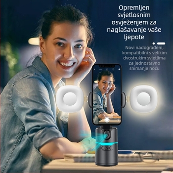 Gimbal za pametni telefon s AI automatskim praćenjem, 360° panoramsko i nagib, 220 g, stabilizator za vlog, za unutarnje i vanjske uvjete