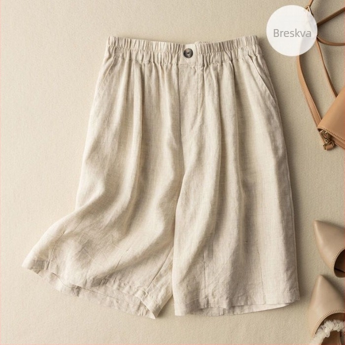 Ženske capri hlače od pamuka i lana, slobodan kroj, retro umjetnički stil