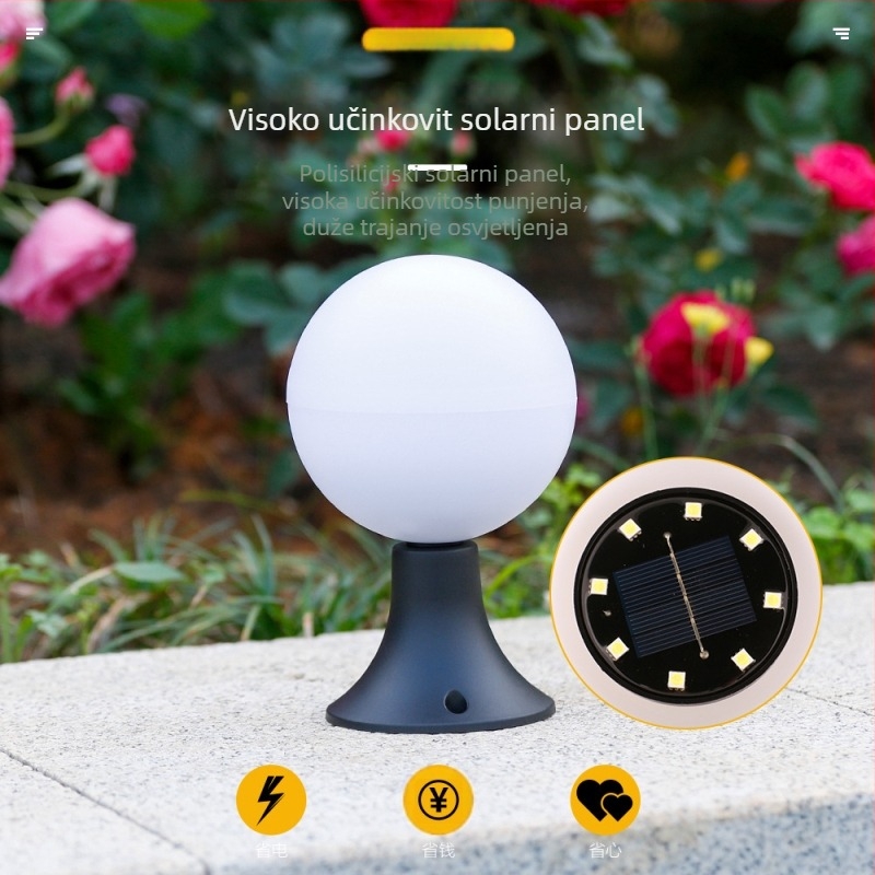 Solarna sfera svjetiljka za vanjsku upotrebu – LED, 5W, trajanje rada 6–12 sati, otporna na kišu, ručni prekidač