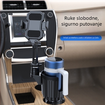 Držač za telefon u automobilu s držačem za čašu, sklopni dvostruki rameni za navigaciju