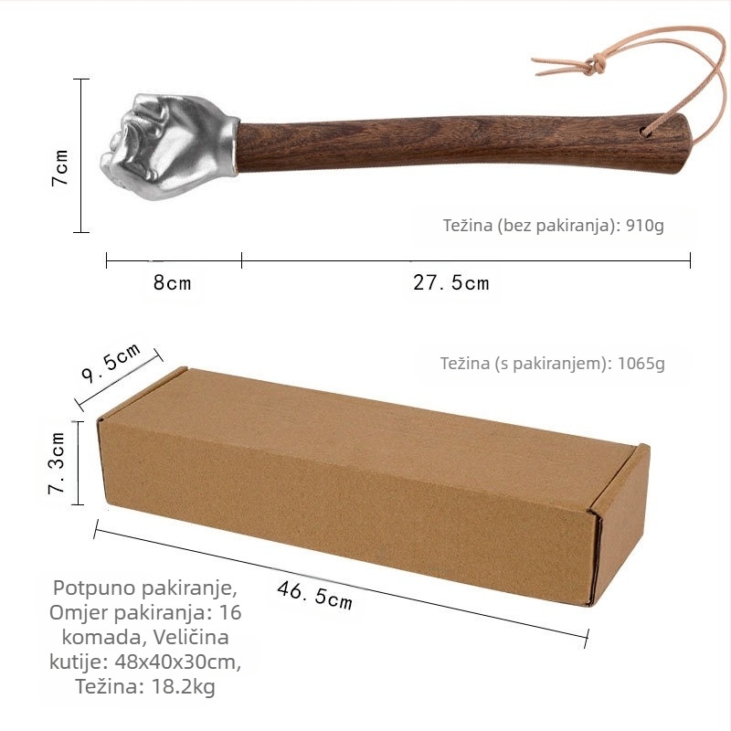 Kuglasti čekić s nehrđajućim čelom, drvena ručka, 0.2 kg
