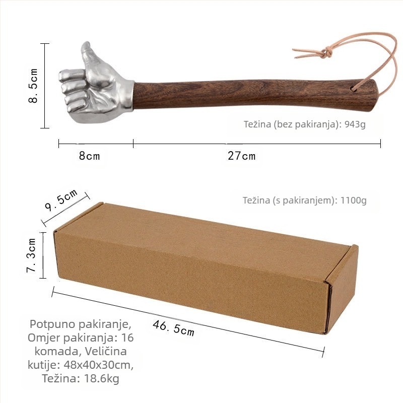 Kuglasti čekić s nehrđajućim čelom, drvena ručka, 0.2 kg