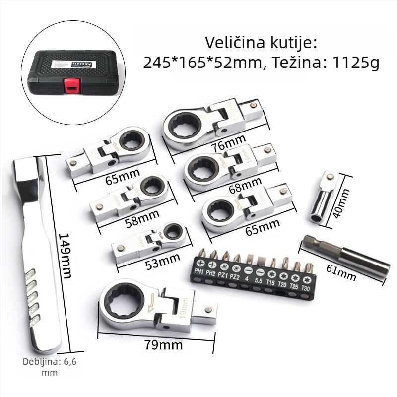 Podesivi ključ s preklopnom glavom, radnim mehanizmom i teleskopskim mehanizmom | MF, 45# čelik