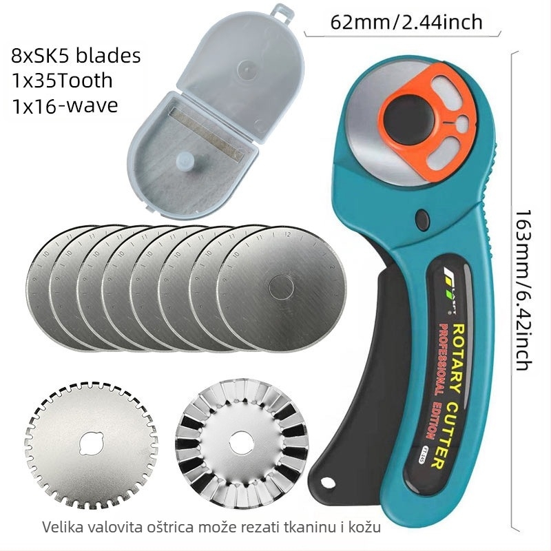 FT-145 45 mm rotacijski nož za tepihe, karbonska čelična oštrica, automatsko uvlačenje oštrice, zamjena oštrice gumbom, 45x8mm