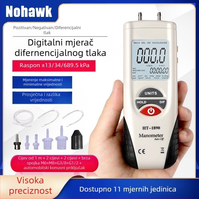 Xinsite HT-1890 Diferencijalni tlakometar, digitalni mikrodiferencijalni mjerač, za auto popravak, vakuumski mjerač