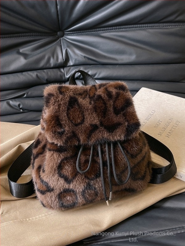 Qing nuo ranac od pliša s leopard uzorkom, gradski stil, zatvaranje šnuralima, podstava od sintetičke kože, džep za mobitel, mekana 3D silueta, jesen 2024