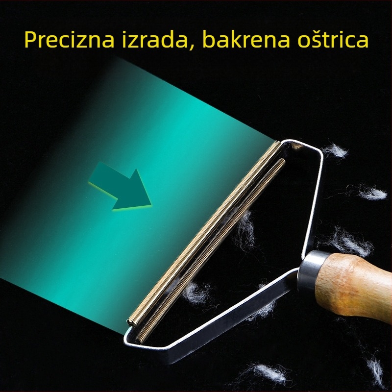 Ručni uklanjivač dlačica za kapute s drvenom drškom — dvostrani uklanjivač dlačica za odjeću, metalna oštrica