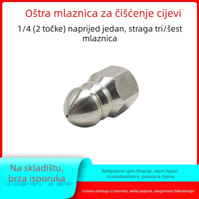 Mlaznica za čišćenje kanalizacijskih cijevi od nehrđajućeg čelika s unutarnjim navojem, šest otvora, oštra glava za ispiranje