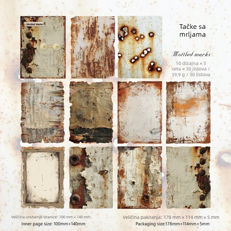 Materijal za kolage za dnevnik, retro stil, Drehop/Mengxi, 30 listova (6 uzoraka), 40 g, izdanje 2025-03-17