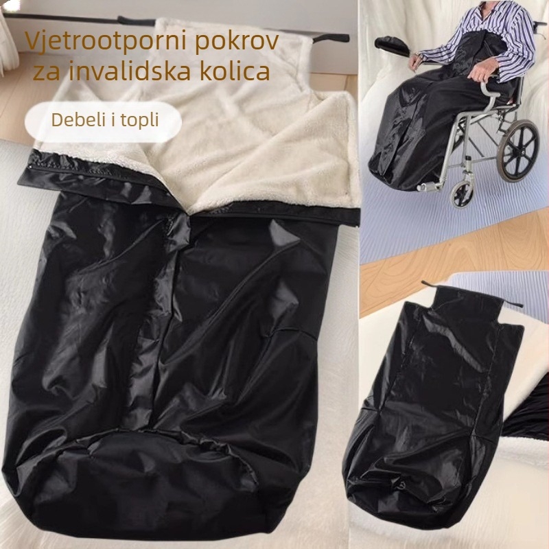 Termo deka za invalidska kolica s polovičnim pokrovom; smjesa svile i baršuna; glavni materijal: beddy velvet; sadržaj glavnog materijala 91–100%; podmaterijal: Oxford cloth + bedi velvet; strojno pranje.