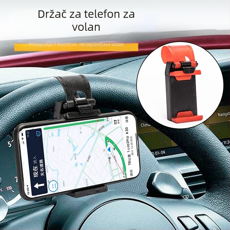 Držač za telefon i navigaciju u automobilu | prijenosni držač za volan, plastična konstrukcija