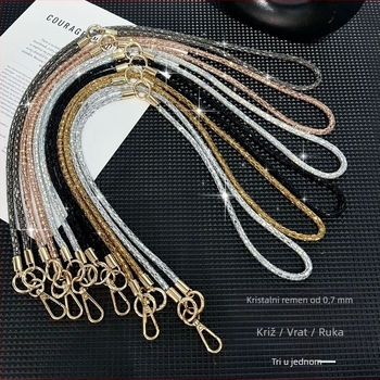 Kristalni dugi lanac za telefon — 3-u-1 crossbody, ručno izrađeno, s čeličnom žicom i metalnom kopčom